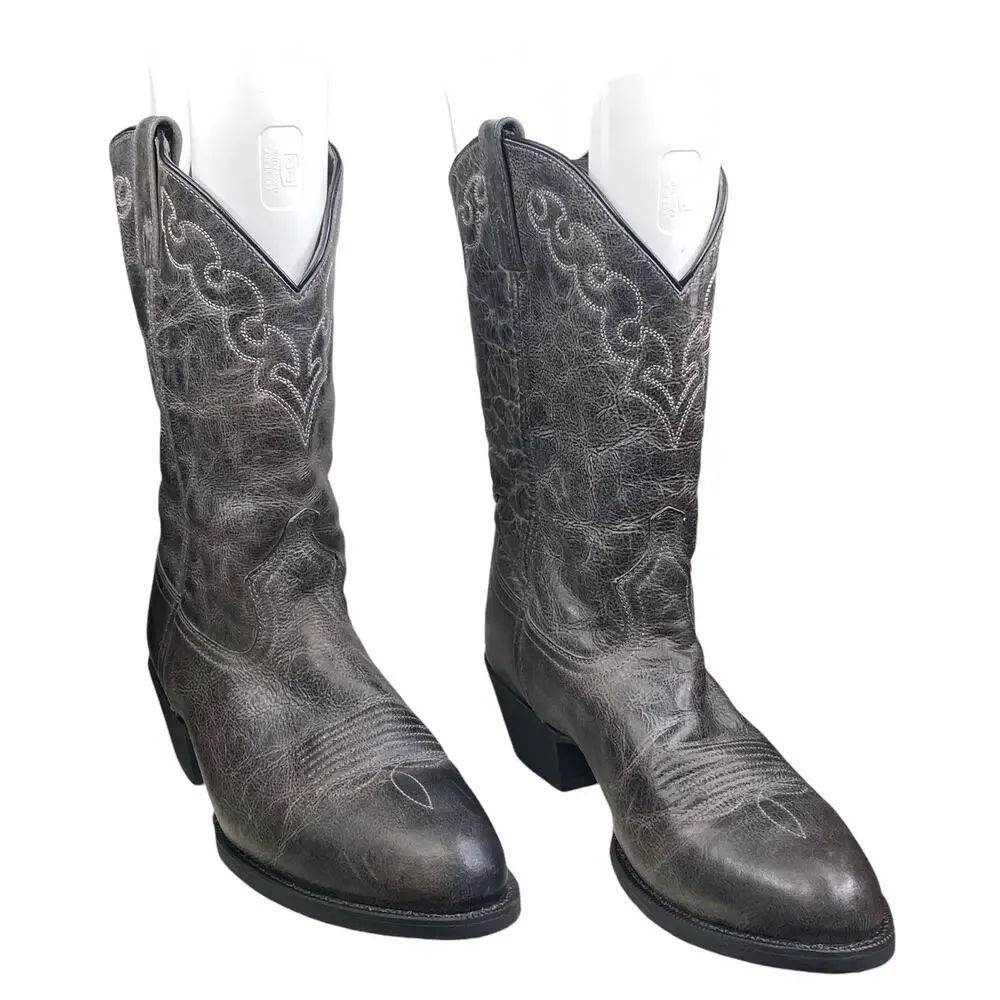 Dingo Mens Grey Leather Round Toe Western Cowboy Boots Size US 11.5 EW